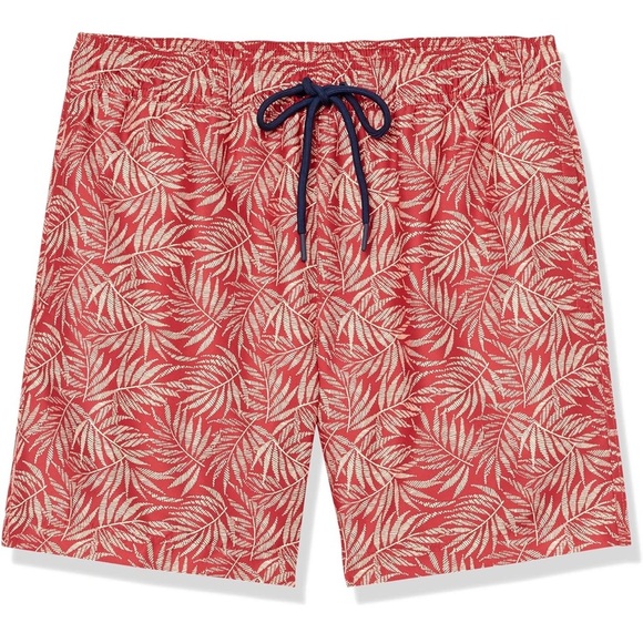 NWT- Tropical Red Leaf Print Swim Trunks- Xl - Picture 3 of 5